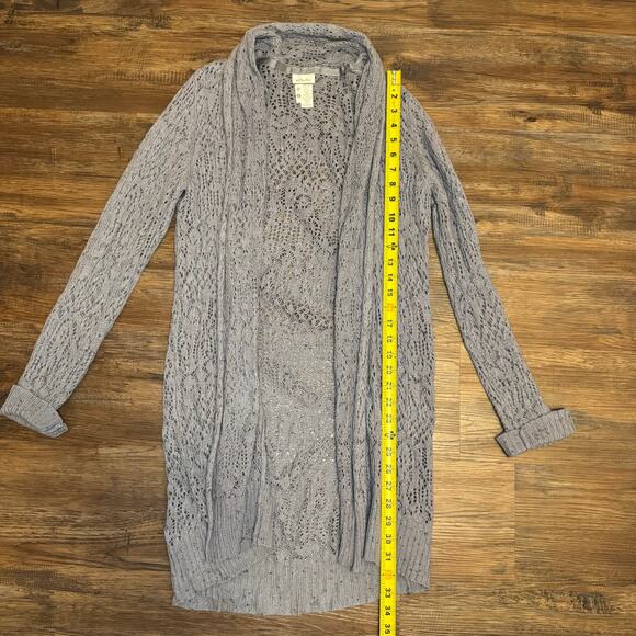 Matilda Jane gray open-knit cardigan sweater Pixie Dust Secret Fields Size LARGE - Picture 7 of 7